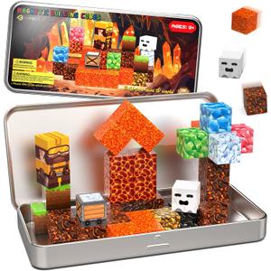 Magnetic Building Blocks Travel Toys for Toddlers 3-5 35PCS Treasure Hunt Game Magnetic Cubes with Tin Storage Box STEM Learning Toys Set for Kids Ages 4-8 Birthday Gifts, Classroom Prizes