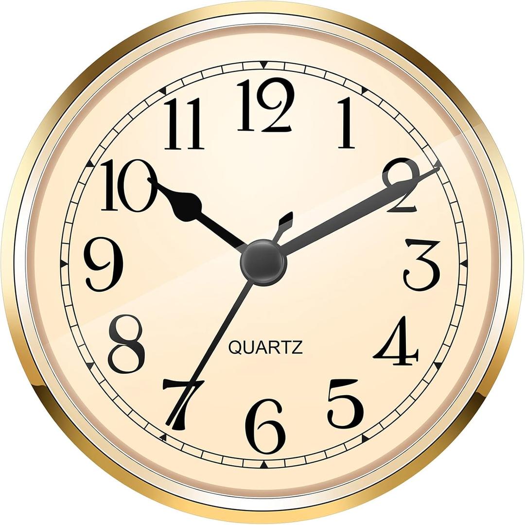 Hicarer 3-1/2 Inch (90 mm) Quartz Clock Fit-up/Insert with Arabic Numeral (Gold)