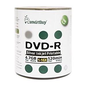Smart Buy 100 Pack DVD-R 4.7gb 16x Silver Printable Inkjet Blank Record Disc, 100 Disc 100pk