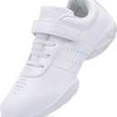 BAXINIER Girls White Cheerleading Dance Shoes Athletic Training Tennis Breathable Youth Competition Cheer Sneakers (4 Big Kid)