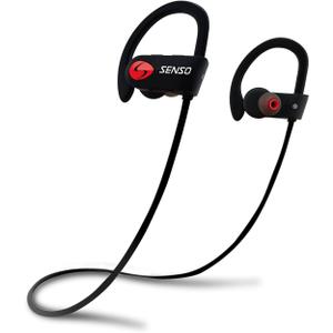 SENSO Bluetooth Headphones, Best Wireless Sports Earbuds w/Mic IPX7 Waterproof HD Stereo Sweatproof Earphones for Gym Running Workout Noise Cancelling Earphones Earbuds Noise Cancelling Headsets