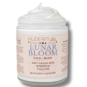 100% Grass-Fed Beef Tallow Whipped Body Butter Moisturizer for Face & Body USA Made Natural Lotion Alternative for Dry, Sensitive Skin 4 oz (Lunar Bloom Lavender & Blue Tansy)