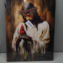 Jesus and Cardinal Canvas Wall Art Jesus with Cardinalis Painting Decor Picture Christian God Red Birds Posters Prints for Dining Living Prayer Room Kitchen Church Wall Bedroom Decoration (24"L x 16"W)