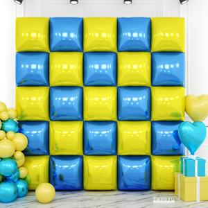 Blue and Yellow Square Foil Balloon Wall,19 Inches Double Sided Square Balloons Tunnel Arch Kit for Bachelorette,Birthday,Baby Shower,Wedding,Anniversary Party Decorations