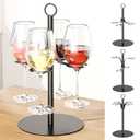 XILIMEN Wine Glass Holder, Stemware Rack with Sturdy Metal Frame, Cocktail Tree Stand, Champagne Tower, Countertop Tree Drink Holder & Drink Tower, Holds 4 Glasses for Party, Wedding, Bar (Black)