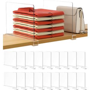 HBlife 18 Pack Clear Shelf Dividers, Vertical Purse Organizer for Closet Perfect for Sweater, Shirts, Handbags in Bedroom and Kitchen, Adjustable Acrylic Bookshelf for Organization