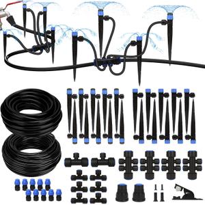 Breeze Touch 230FT Drip Irrigation System, Manual Garden Watering Kit with 6-Way Connectors, 1/2" & 1/4" Distribution Tubing for Greenhouse, Yard & Potted Plants, Precision Irrigation for Large Garden
