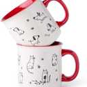 AmorArc 22 OZ Large Ceramic Coffee Mugs Set of 2, Oversized Mugs With Big Handle for Men Women Dad Mom, Big Mug With Textured Dogs Cats Patterns for Office & Home -Microwave Safe, 2 Pcs-Red