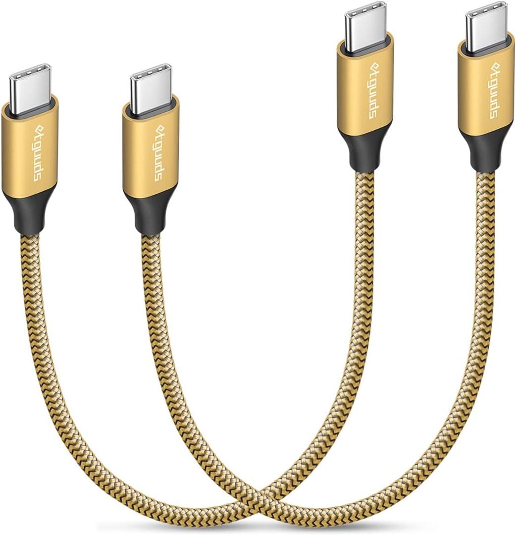 etguuds Gold USB C to USB C Cable 1ft, 2-Pack 60W USBC to USBC Cord, Type C to C Charger Cable Fast Charging for iPhone 17 16 15 Pro Max Plus Air, Samsung Galaxy S25 S24 S23, for MacBook/iPad, Pixel