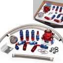 Aluminum Adjustable Universal EFI Fuel Pressure Regulator Kit with 0-100psi Pressure Gauge AN6-6AN Fuel Line Hose Fitting Connectors Kit Blue&Red HTRACING