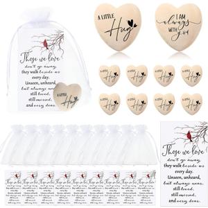 Fumete 75 Sets Funeral Favors for Guests Bulk Pocket Hug Wooden Heart Token with Red Cardinal Greeting Cards and Organza Bags Memorial Day Gifts for Church Family Celebrations of Life Favors