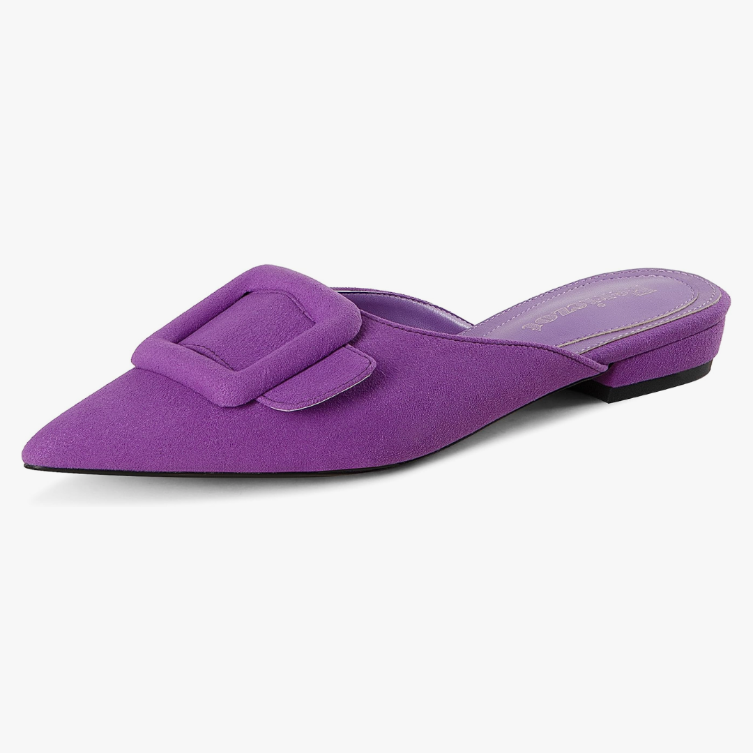 Fericzot Mule Slippers for Women,Slingback Buckle Flat Pointed Toe Backless Mule Slides Suede Slip On Loafers, Size 10