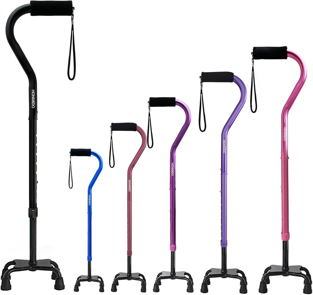 Quad Walking Cane Foldable Adjustable Portable Stick Men & Women and Seniors - Lightweight & Sturdy with 4-Pronged Base for Extra Stability Balance,Self Standing Gifts for mom Dad (Black)