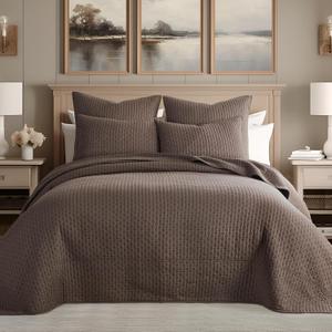 Levtex Home Cross Stitch Reversible King Bedspread Set (120x104in) with 2 Pillow Shams (36x20in) - Stitch Texture - Cocoa - Cotton King Size Bedspread Set - Soft, Pre-Washed