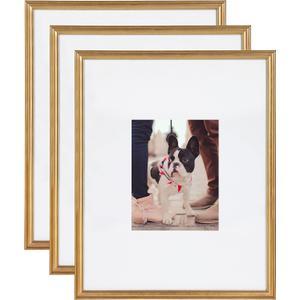 Kate and Laurel Adlynn Wall Picture Frame Set, 16" x 20" matted to 8" x 10", Gold, Set of 3 Gold
