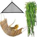 kathson Reptile Bridge for Terrarium,Bearded Dragon Wooden Bridges Gecko Hammock with Hanging Plants Lizard Lounger Bamboo Ladder Reptiles Tank Accessories Climbing for Chameleons Geckos Snakes (3Pcs)