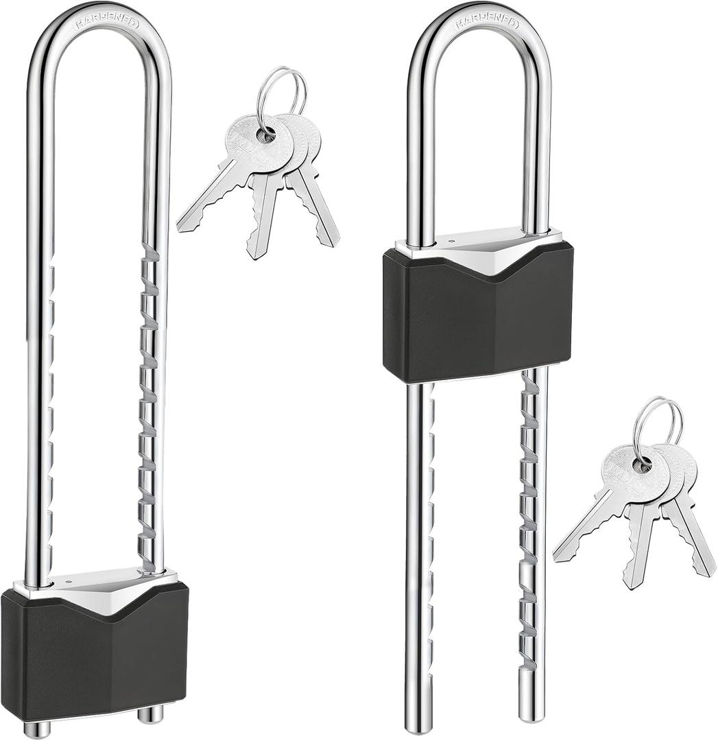 2 Pcs Long Shackle Padlock with Key Solid Brass Removable Adjustable Length Shackle for Gates, Cabinets, Motorcycle, Bike Lock (Black,2.44 Inch Wide)