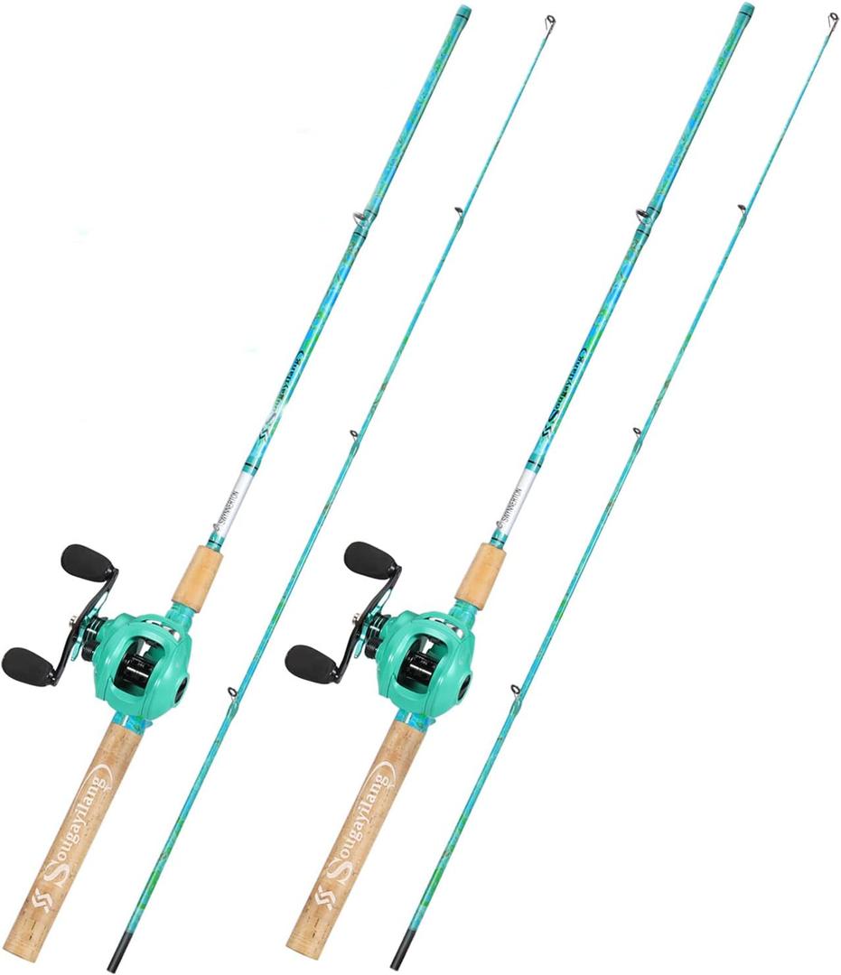 Sougayilang Fishing Rod and Reel Combo, 2-Piece 5-Foot 6-Inch Graphite & Fiberglass Rod, Durable and Strong, Quickset Anti-Reverse Fishing Reel (1Pack/2Pack) (Casting Combo - Left- 2 PACKS)
