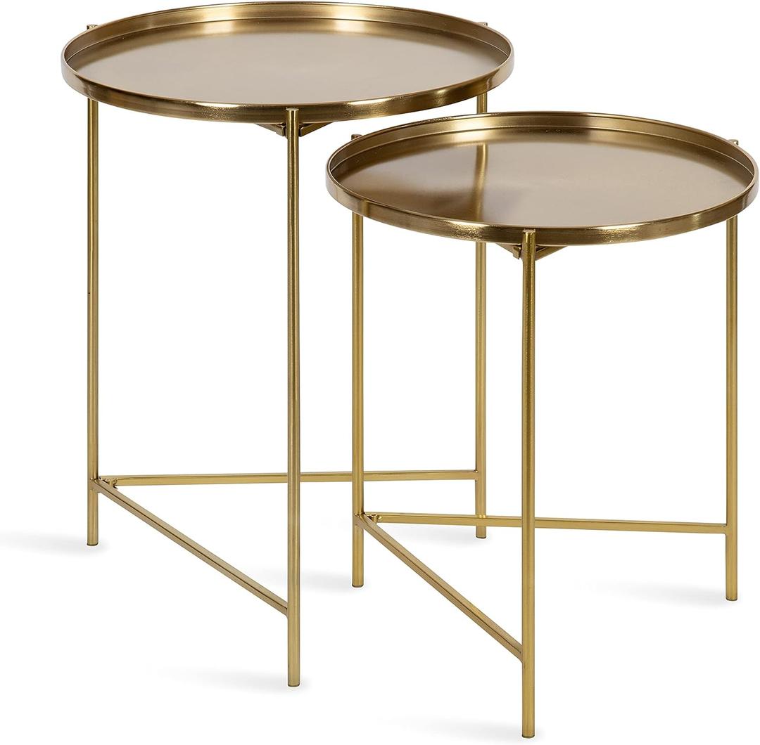 Kate and Laurel Ulani Modern Nesting Side Table; Set of 2; Gold; Sophisticated Glam End Tables for Storage and Display