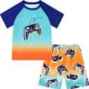 Boys Bathing Suits 5t Toddler Swimsuits Swim Trunks with Rash Guard for Boy Size 5-6 Swimwear Kids Swim Set Blue Gamepad Children Swimming Suits