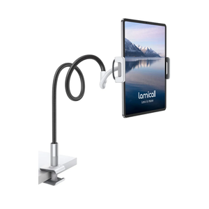 Lamicall Gooseneck Tablet Holder, Tablet Stand : Flexible Arm Clip Tablet Mount Gifts, Compatible with iPad mini Pro Air, Kindle, Switch, Galaxy Tabs, More 4.710.5" Devices  Gray