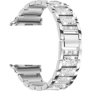 Bling Diamond Metal Band Compatible with Apple Watch Band for Women 42mm 44mm 45mm 46mm 49mm, Dressy Pattern Replacement Bracelet for iWatch Ultra SE Series 11 10 9 8 7 6 5 4 3 (Silver)