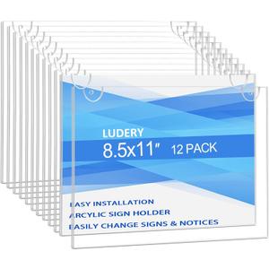 Acrylic Sign Holder 8.5 x 11 Horizontal, Wall Mount Document Holder, Clear Plastic Picture Frame with Tape Adhesive and Screws for Office, Home, Store, Restaurant - 12 Pack