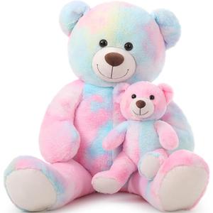 Tezituor Big Teddy Bear with Baby, 39 inch Large Mommy Teddy Bear with Baby, Giant Stuffed Bear for Kids, Girlfriend on Mother's Day, Valentine, Christmas, Baby Shower, Tie-dye Pink