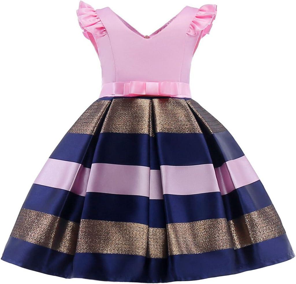 NSSMWTTC 2-10T Girls Striped Dresses Toddler Christmas Wedding Party Dress (Pink)