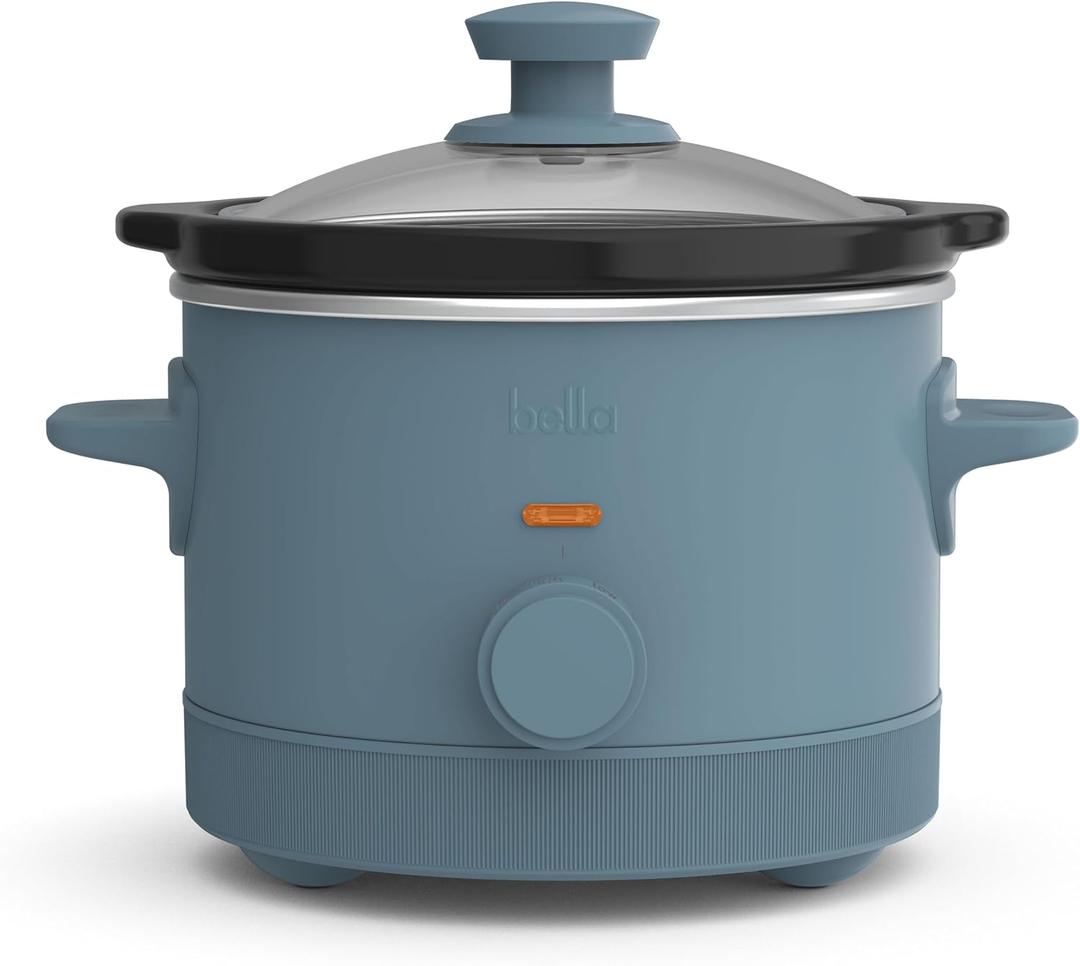 bella 1.5 Qt Slow Cooker with 3 Heat Manual Control, Ceramic Nonstick Coating, Dishwasher Safe Stoneware Pot and Tempered Glass Lid, Tangle Free Cord Wrap & Cool Touch Handles, Surf, 1.5 Quarts