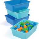 Humble Crew Toy Storage Bins for Kids, Set of 4, Navy/Teal, Large - Sturdy, Colorful Plastic Storage Bins for Classroom, Playroom, Nursery, and More - Premium Toddlers Toy Organizer Bins