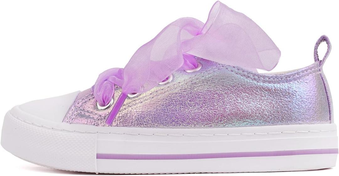 ToandonToddler Kids Sneakers Sparkle Fashion Glitter Sequins Canvas Shoes (1 Big Kid, Pearl Ribbon Purple)