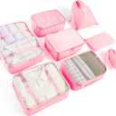 8 Set Packing Cubes for Suitcases Travel Luggage Packing Organizers,Travel Essentials Luggage Organizer Accessories for Shoe Bag Tioletry Bag Laundry Bag (Pink)