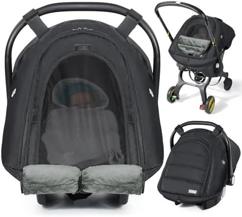 Orzbow Winter Car Seat Cover Baby | Waterproof Infant Carseat Cover Compatible with Doona Car Seats and Strollers, Breathable Baby Carseat Canopy, Baby Winter Essentials, Black