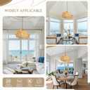 24 inch Fish-Shaped Rattan Woven Pendant Light Boho Chandelier Rustic Farmhouse Chandelier Rattan Light Fixture for Dining Room Living Room Bedroom Kitchen Foyer(Bulb Included), 22-23"