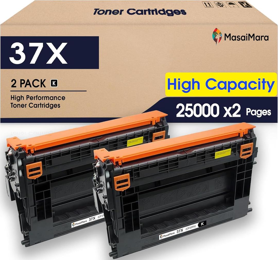 MasaiMara 37X CF237X High Capacity Compatible Toner Cartridges Replacement for HP Enterprise M608dn M608n M609dn Enterprise Flow MFP M631h M632z M632 M632h M631 M631dn Printer (Black, 2-Pack)
