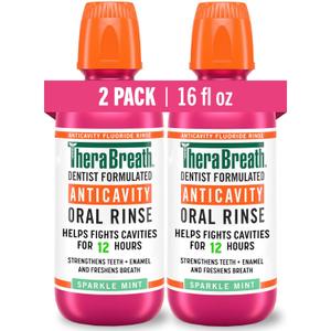 TheraBreath Anticavity Fluoride Oral Rinse Mouthwash, Fights Cavities, Strengthens Enamel and Freshens Breath, Dentist-Formulated, Sparkle Mint Flavor, 16 fl oz, Pack of 2