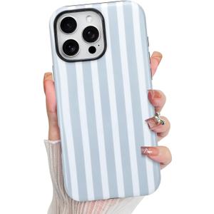 KANGHAR Compatible with iPhone 16 Pro Max Case, Aesthetic Stripes Cute Pattern, Support for MagSafe Shockproof Cover for Girls Women -Blue