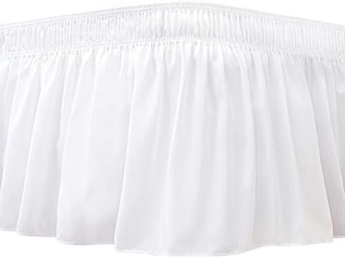 Biscaynebay Wrap Around Bed Skirts for King, White Elastic Dust Ruffles Easy Fit Wrinkle & Fade Resistant Silky Luxurious Fabric Solid Machine Washable, 12" Drop