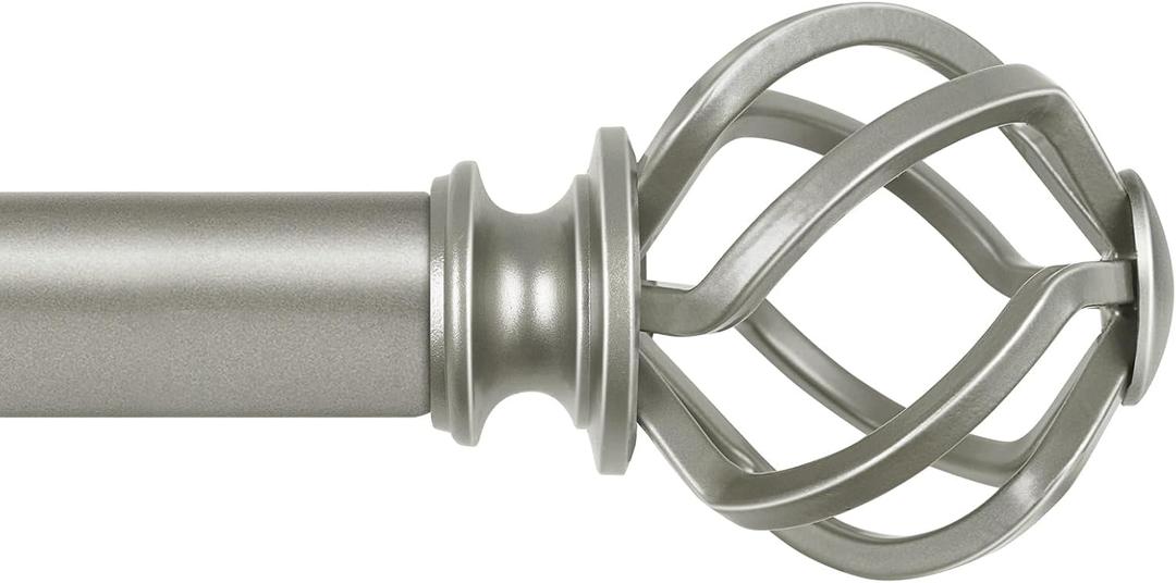 KAMANINA Antique Silver Curtain Rod 32 to 58 inch(2.6-4.8ft), 1 inch Adjustable Single Curtain Rods for Windows 28 to 48 inch, Decorative Drapery Rod with Twisted Cage Ends (32-58")