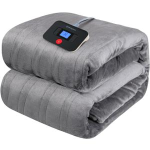 Westinghouse Electric Blanket Twin Size, Super Cozy Soft Flannel 62"" x 84"" Heated Blanket with 10 Fast Heating Levels & 1-12 Auto-Off, Machine Washable, ETL&FCC Certification, Light Grey