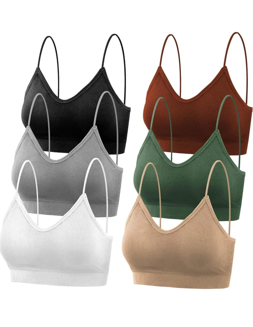 selizo 6 Pcs Sports Bras Pack - V Neck Cami Bralettes for Women M/L