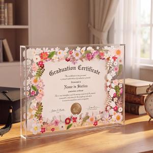 Youyole Floral Graduation Shadow Box Frame Acrylic Diploma Frame Shadow Box Fit 11 x 14'' A4 Diploma Degree Certificate Degree Display Medal Pressed Floral Grad Memory Boxes Keepsake Grad Cap and Gown
