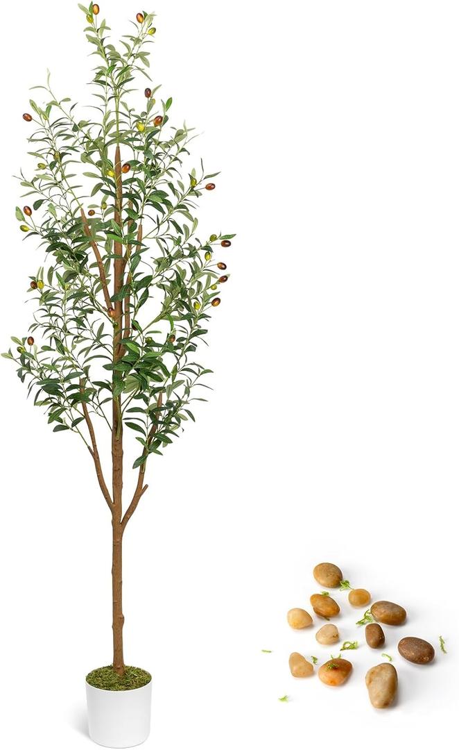 Artificial Olive Trees 4FT - Large Faux Olive Tree for Indoor with White Planter, Tall Fake Olive Silk Tree Realistic Olive Plants with Branches and Fruits for Home Decor Office Living Room