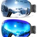 QALLY Anti Fog Ski Goggles for Men Women Snow Goggles with UV Protection Snowboard Goggles, Black Frame Silver Lens/Black Frame Ice Blue Lens