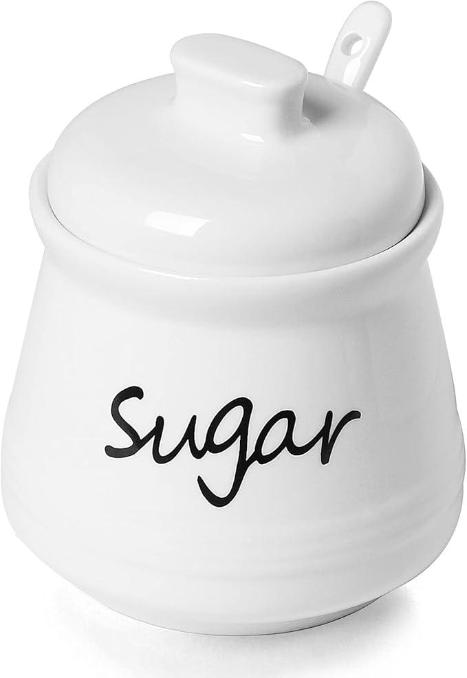ONTUBE Ceramic Sugar Bowl with Lid and Spoon 12oz (White)