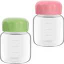 2 Pack Small Water Bottles, 300ml Glass Water Bottles with Lid, Clear Glass Leak-proof 10oz Juice Bottles, Cute Water Bottles with Scale for Juicing, Milk, Fruit Drinks, Beverage Storage