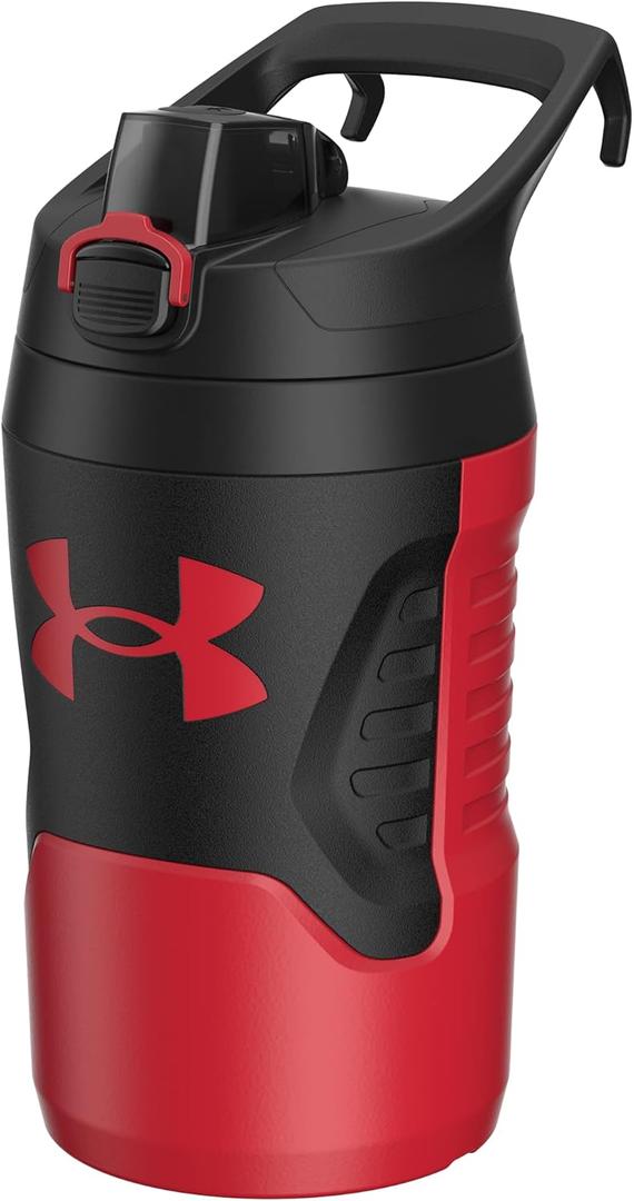 Under Armour 32 oz Insulated Water Bottles - Sports Water Jug with Handle, Fence Hook, Leak Resistant for Baseball, Football & More, 32 oz Water Bottles, Sports Water Bottle Insulated (Red/Black)