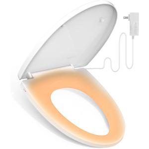 iliD Heated Toilet Seat, Elongated Seat, Three Levels of 90F, 95F,100F, 3D Curved, Lid and Seat Soft Close, Light-sensitive Night Light, IPX4