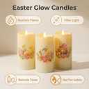 Eywamage Fiber Optic Spring Flameless Candles with Remote, Flickering Easter LED Pillar Candles Battery Operated Set of 3